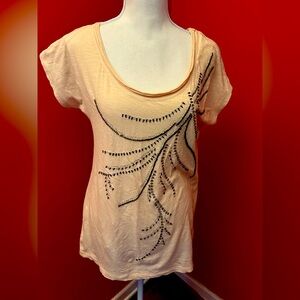 LOFT Peach Short Sleeve Tee with beading